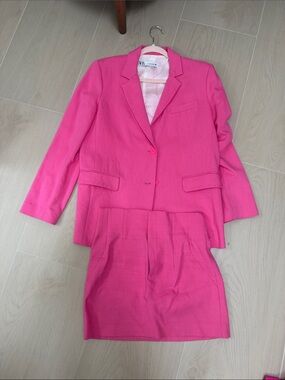 Zara Hot Pink Blazer and Skirt Suit Set